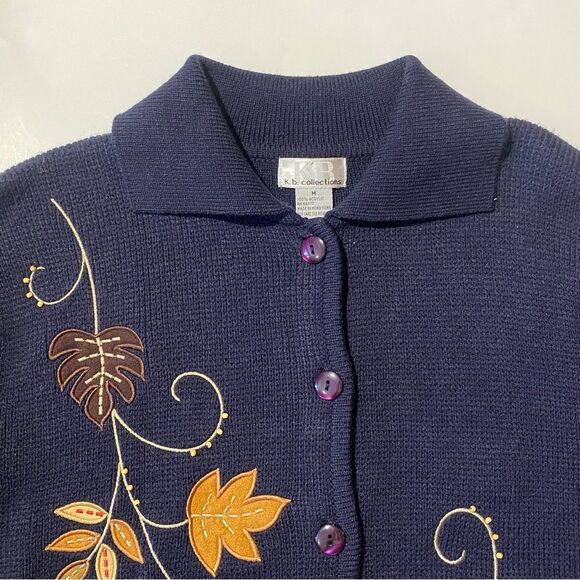 Vintage K.B Collections Embroidered Fall Leaves Cardigan Sweater Women's Size M - Picture 4 of 12